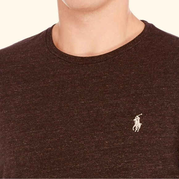 POLO RALPH LAUREN Men’s Heather Brown Custom Fit Long Sleeve Tee T-Shirt - Picture 15 of 16